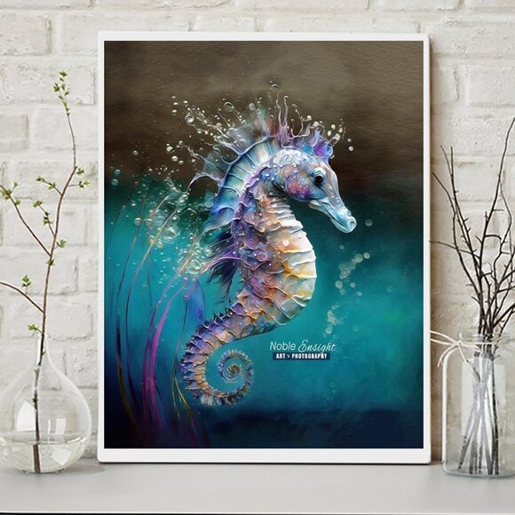 11x14 Seahorse Fish Aquatic Sealife Watercolor Oil Painting Fantasy Art Print - Picture 6 of 6